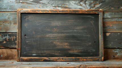 Vintage blackboard on a wooden surface with space for text