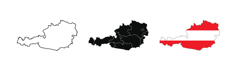 Obraz premium Vector Austria Map. Map of Austria with National Flag. 