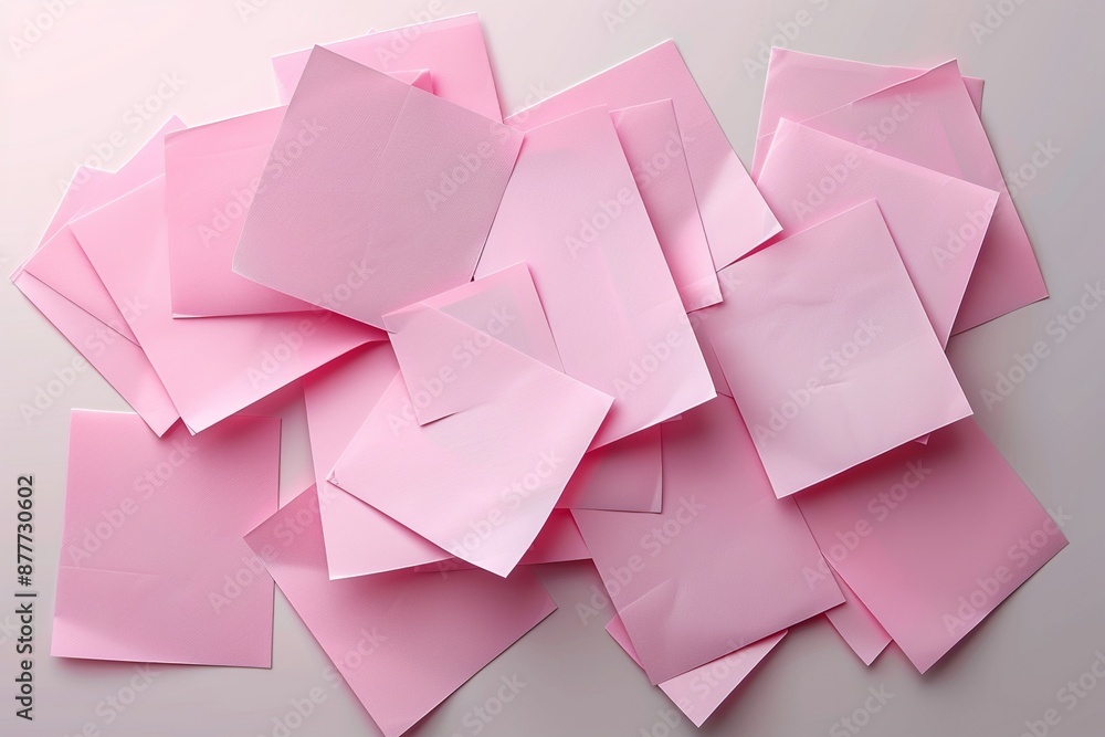 Poster explore a collection of pink sticky post-it notes in various sizes and orientations, creatively arra
