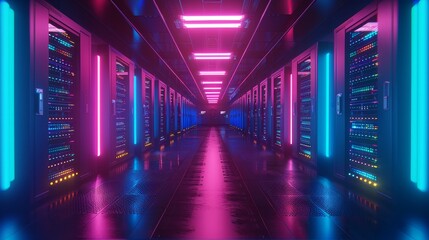 Obraz premium Luminescent Data Hubs Holograms and High-Tech Servers