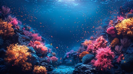 Fototapeta premium Colorful underwater scenes showcase the vibrant life beneath the waves with stunning coral reefs and exotic sea creatures perfect for aquatic-themed backgrounds Background Illustration, Bright color