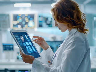 Advanced Medical Technology, Disease and clinical analysis, Medical science and biotechnology, Healthcare and medical doctor working, Virtual research of patient report, Advance research