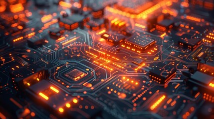 Obraz premium Radiant Circuitry Neon Lines in Technological Grids