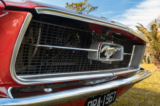 1967 Ford Mustang on display at the monthly meeting of vintage cars in the city of Londrina, Brazil.