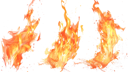 set of flames on white background, png