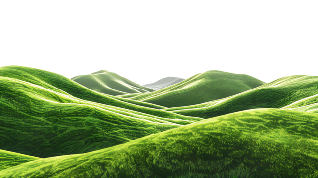 Panoramic green hills isolated on withe background.