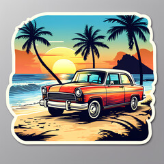 car in beach sticker