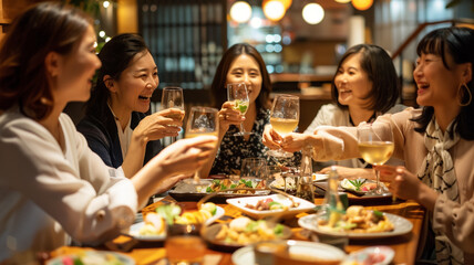 おしゃれなカフェで女子会を楽しむ日本人女性たち