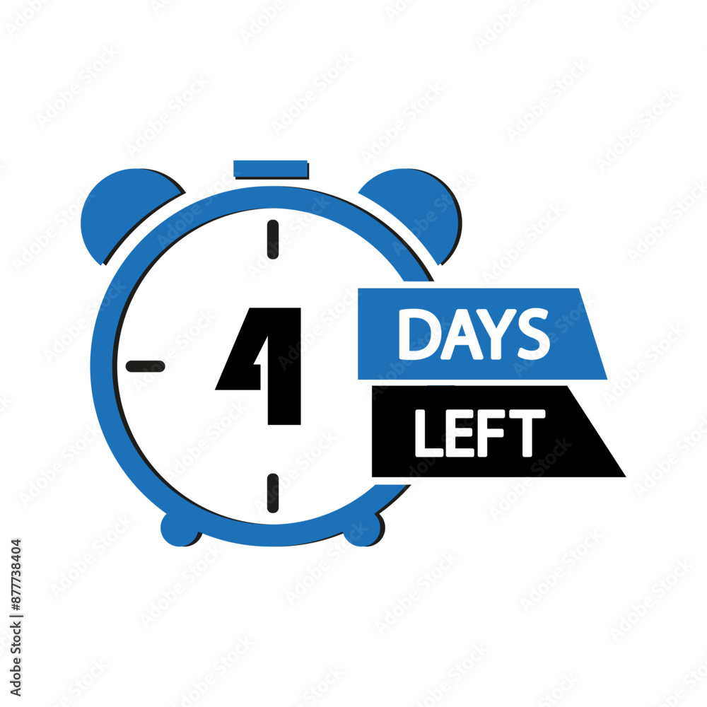 Poster blue clock icon. four days left. countdown timer vector. bold text design.