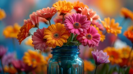 Obraz premium Spring flower fields burst with color and life showcasing a variety of blooms in full glory ideal for nature-inspired backgrounds and seasonal illustrations Background Illustration, Bright color