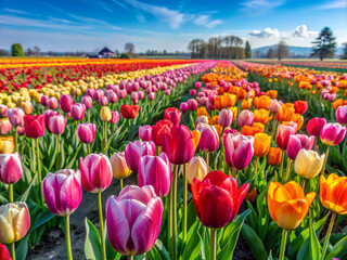 field of tulips, tulips, nature, garden, flowers, field, pink, plant, blossom, purple, red, bloom, flora, beauty, color