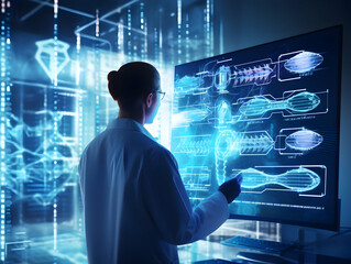 Advanced Medical Technology, Disease and clinical analysis, Medical science and biotechnology, Healthcare and medical doctor working, Virtual research of patient report, Advance research