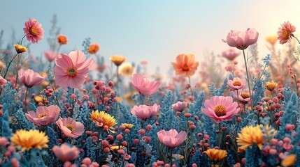 Colorful flower borders add a touch of vibrancy and beauty to any project with a variety of blooms ideal for decorative and nature-themed backgrounds Background Illustration, Bright color tones, ,