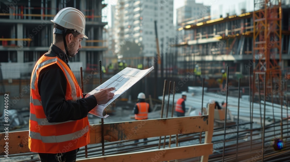 Poster the engineer with blueprint