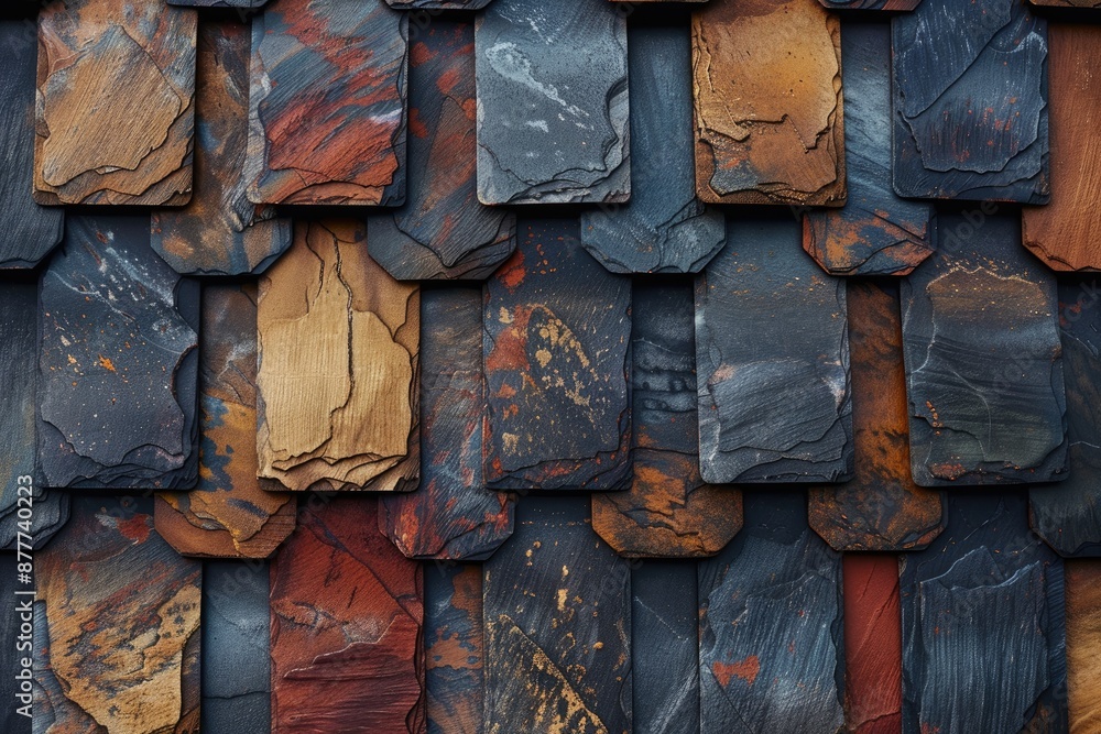 Poster a wall made of stone tiles with a brown and black color scheme. the tiles are arranged in a way that