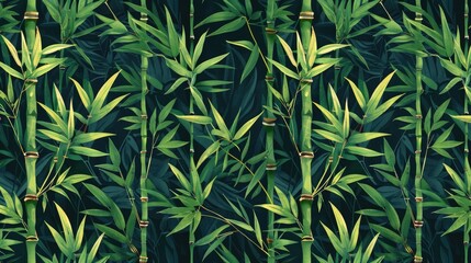 Obraz premium A green bamboo forest with leaves and stems