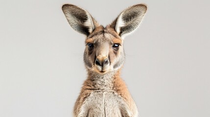 Curious Kangaroo Poses in Studio Alert Australian Marsupial on White Background