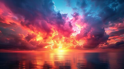 Obraz premium Rainbow sunsets paint the sky with a spectrum of vibrant colors creating a mesmerizing and magical view perfect for dreamy backgrounds and captivating designs Background Illustration, Bright color