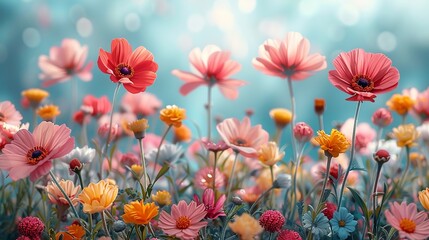 Colorful garden blooms add a touch of vibrancy and beauty to any project with a variety of flowers in full bloom ideal for lively and inviting backgrounds Background Illustration, Bright color tones,