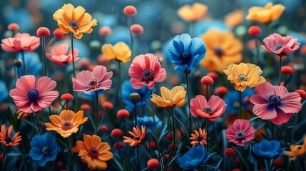 Colorful garden blooms add a touch of vibrancy and beauty to any project with a variety of flowers in full bloom ideal for lively and inviting backgrounds Background Illustration, Bright color tones,