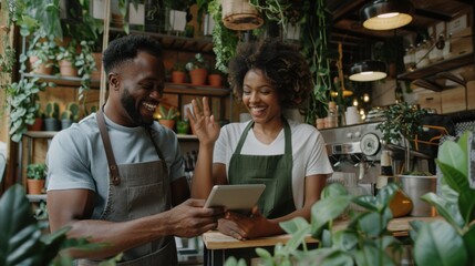 The joyful café workers