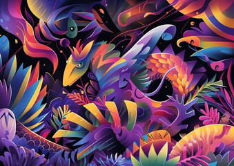 Abstract Creature in Vibrant Jungle
