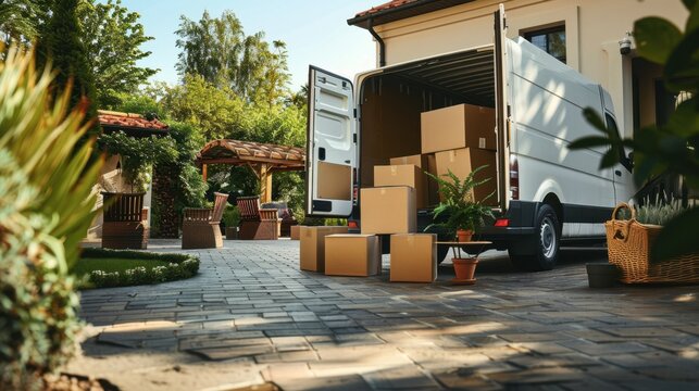 The moving van with boxes