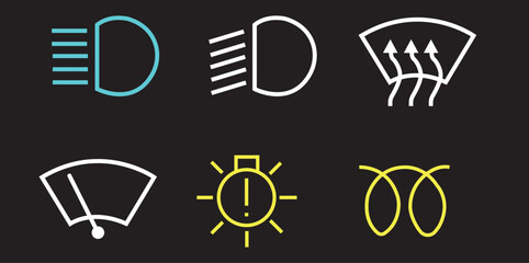 Veichle dashboard lights, car fault lights, veichle dashboard light icon set vector