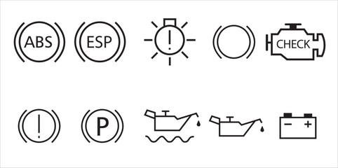Veichle dashboard lights, car fault lights, veichle dashboard light icon set vector © Melek