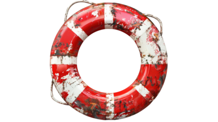 Grungy lifebuoy or life preserver on a transparent background