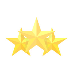 Three yellow stars. Shiny gold design. Rating symbol. Vector illustration.