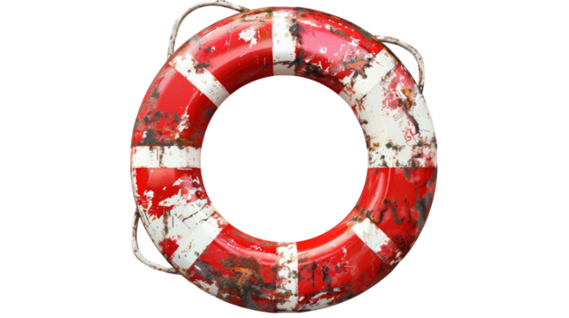 Grungy lifebuoy or life preserver on a transparent background