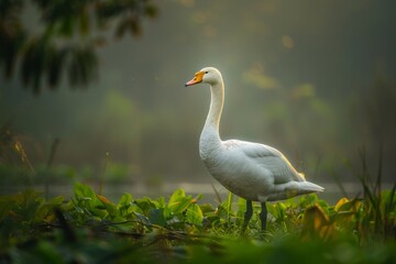Obraz premium Full body view of Bewick's Swan in natural habitat, full body shot, full body View