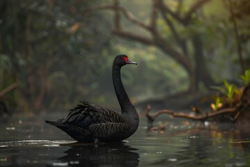 Fototapeta premium Full body view of Black Swan in natural habitat, full body shot, full body View