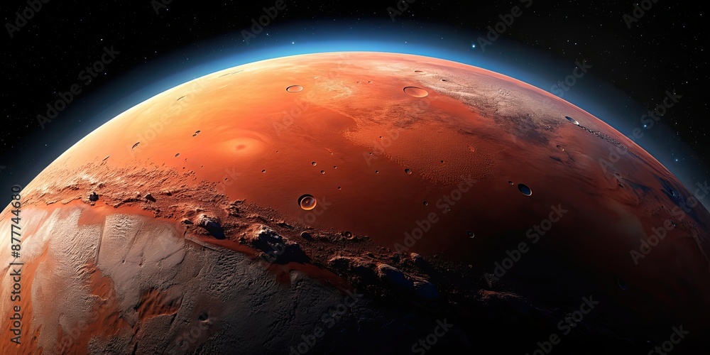 Wall mural mars seen from outer space with its red surface and polar ice caps, mars, space, planet, red