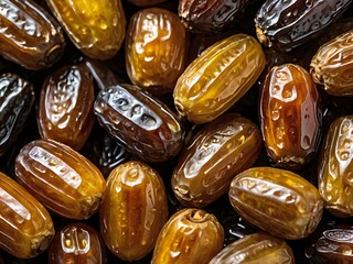 dates close up. date palm background. Date palm on a traditional craftsman market.Horizontal image.