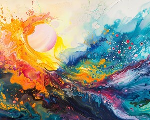 Abstract Acrylic Painting of Swirling Colors