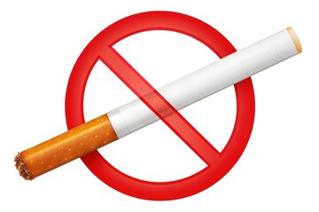 Prohibition icons of cigarette with red diagonal line and circle, isolated on white background, indicating no smoking or smoking restrictions in public areas.