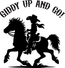 Giddy up and go. The silhouette of a boy riding a horse is a motivational phrase. Generative AI