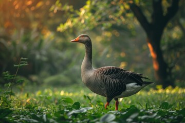 Obraz premium Full body view of Greylag Goose in natural habitat, full body shot, full body View