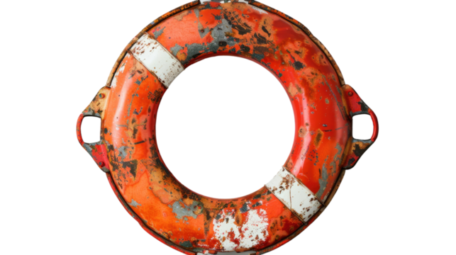 Grungy lifebuoy or life preserver on a transparent background