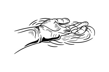 the people hand touching water, black and white stencil artwork can be used as a logo or graphic element. vector illustration design in black and white colors
