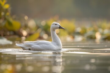 Fototapeta premium Full body view of Ross's Goose swimming in lake natural habitat, full body shot, full body View