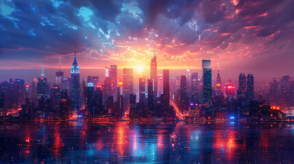 Obraz premium futuristic city at sunset