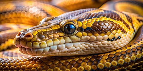 Fototapeta premium Close up of a python coiled with shiny scales , snake, reptile, python, exotic, wildlife, close-up, slithering