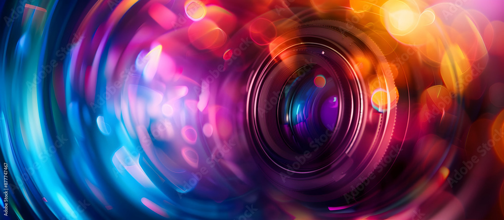 Poster abstract close-up of a vibrant, colorful bokeh background with an artistic circular light pattern ca