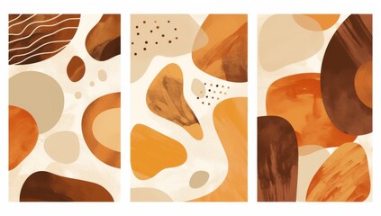Fototapeta na wymiar Earthy Tones Abstract Shapes Three Panel Wall Art Print, Vector Illustration