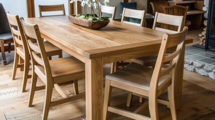 elegant craftsman dining set with a solid oak table and handcrafted wooden chairs