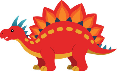 Naklejka premium Cute red Stegosaurus dinosaur with colorful plates