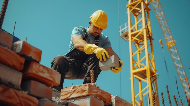 The construction worker bricklaying